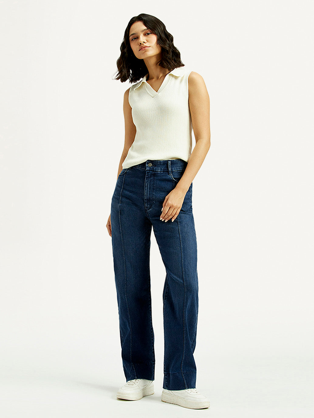 Women's Redloop Dark Blue Ribcage Straight Fit High Rise Jeans