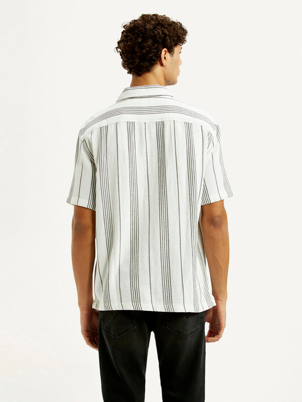 Men's Striped White Relaxed Fit Camp Shirt
