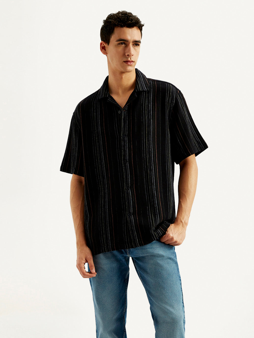 Men's Striped Relaxed Fit Resort Collar Shirt