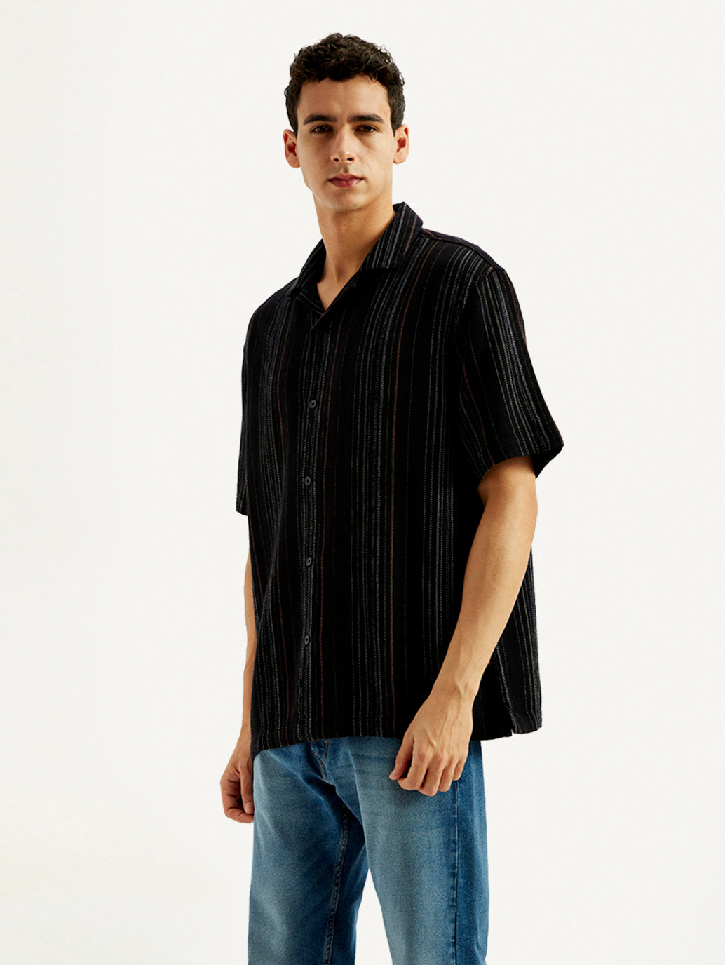 Men's Striped Relaxed Fit Resort Collar Shirt