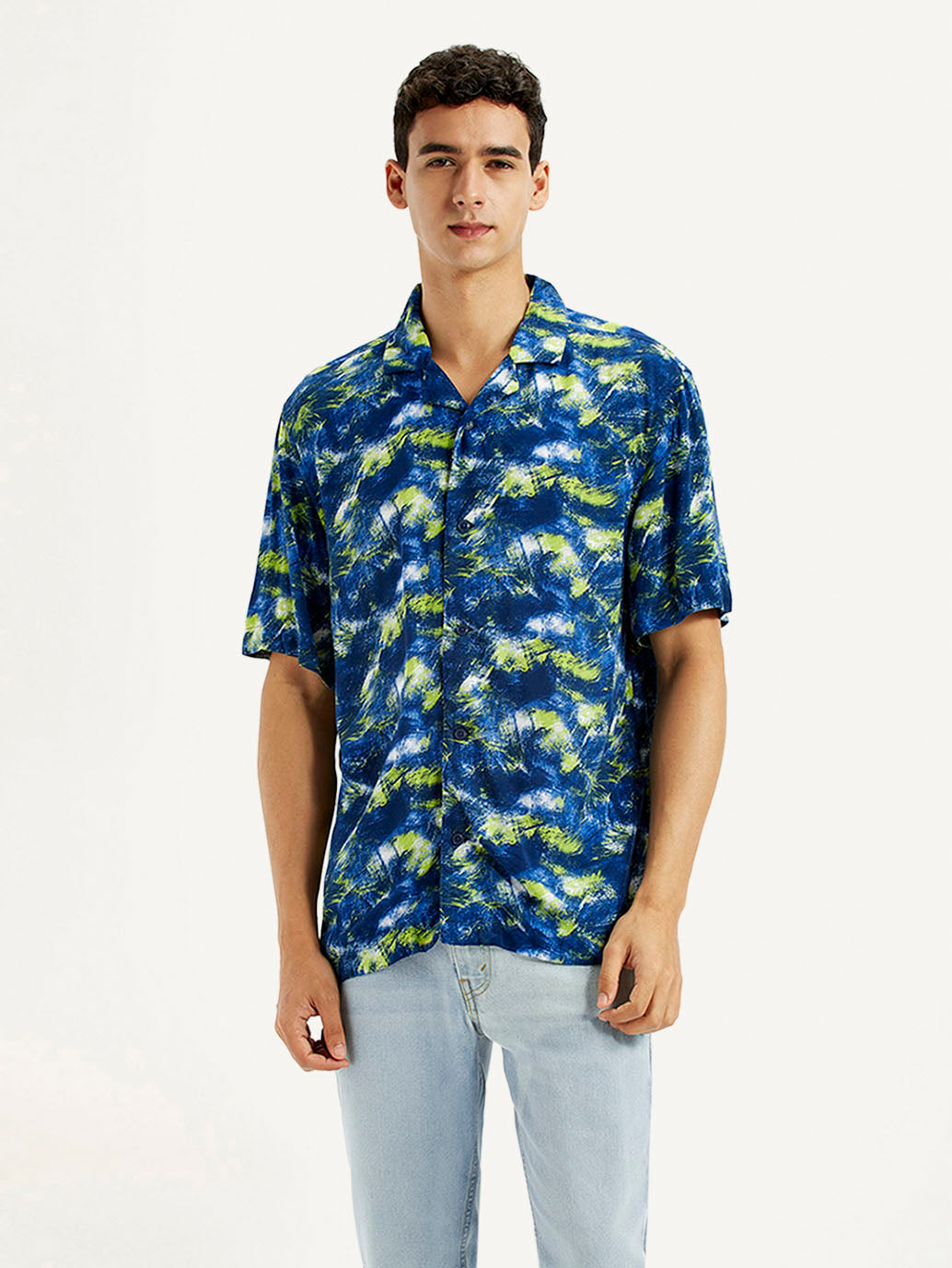 Men's Abstract Multi Color Relaxed Fit Camp Shirt