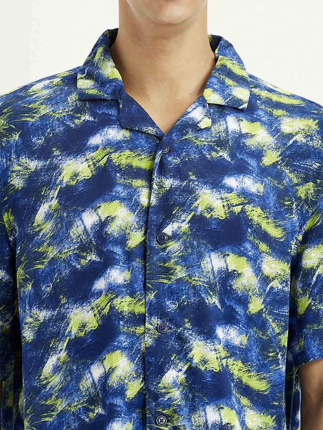 Men's Abstract Multi Color Relaxed Fit Camp Shirt