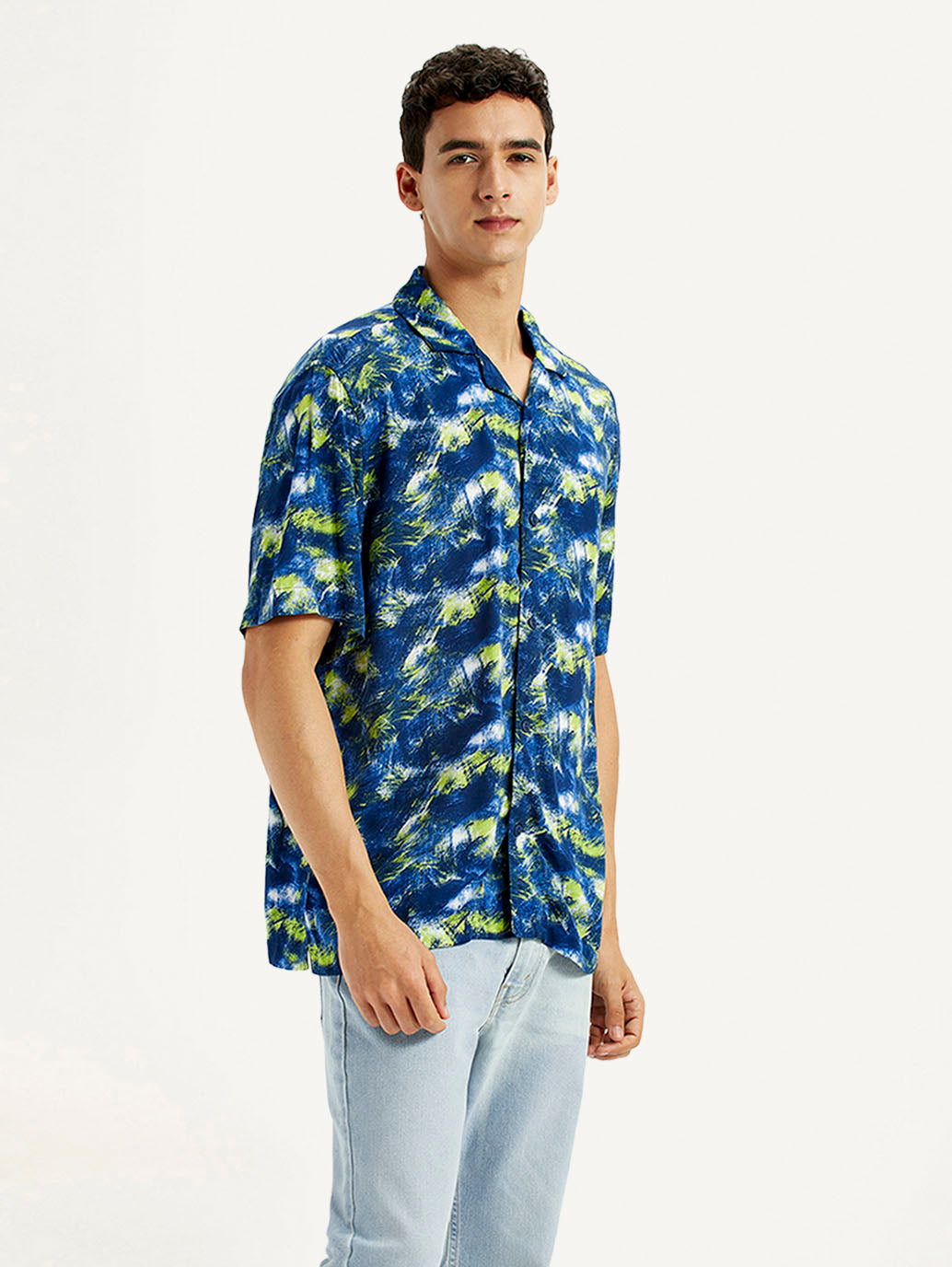 Men's Abstract Multi Color Relaxed Fit Camp Shirt