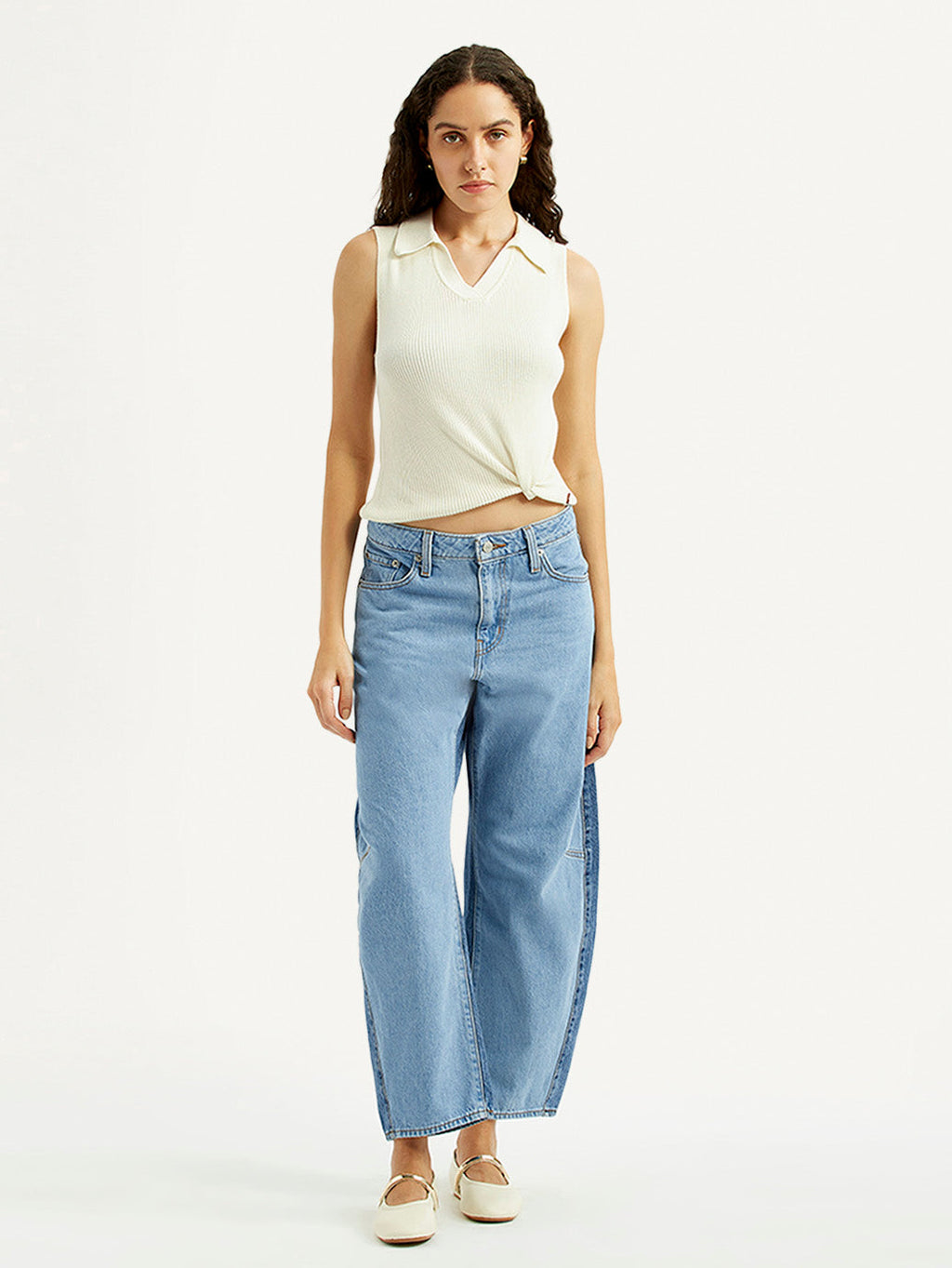 Women's Light Blue Baggy Dad Barrel Fit Mid Rise Jeans