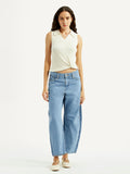 Women's Light Blue Baggy Dad Barrel Fit Mid Rise Jeans