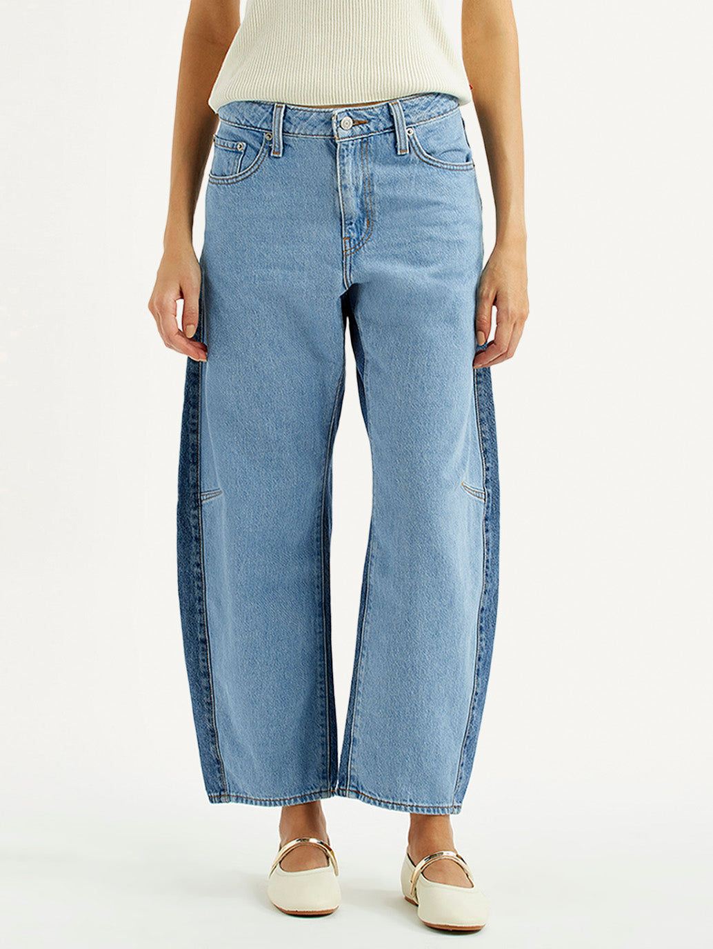 Women's Light Blue Baggy Dad Barrel Fit Mid Rise Jeans