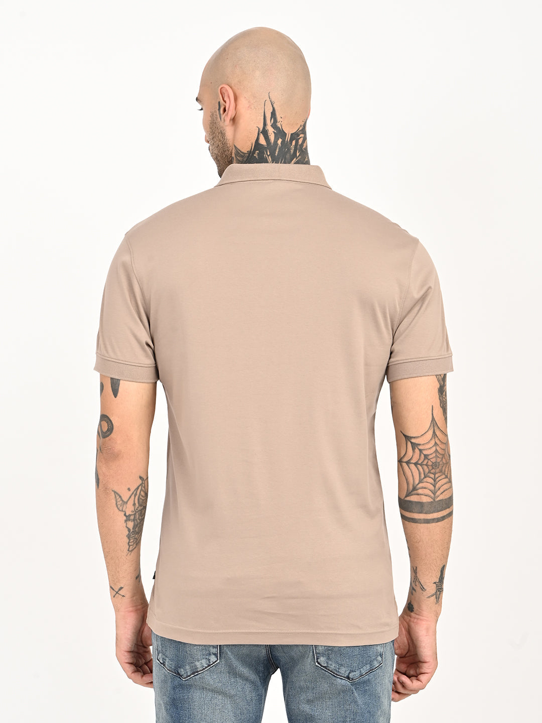 Men's Solid Beige Slim Fit Polo T-shirt