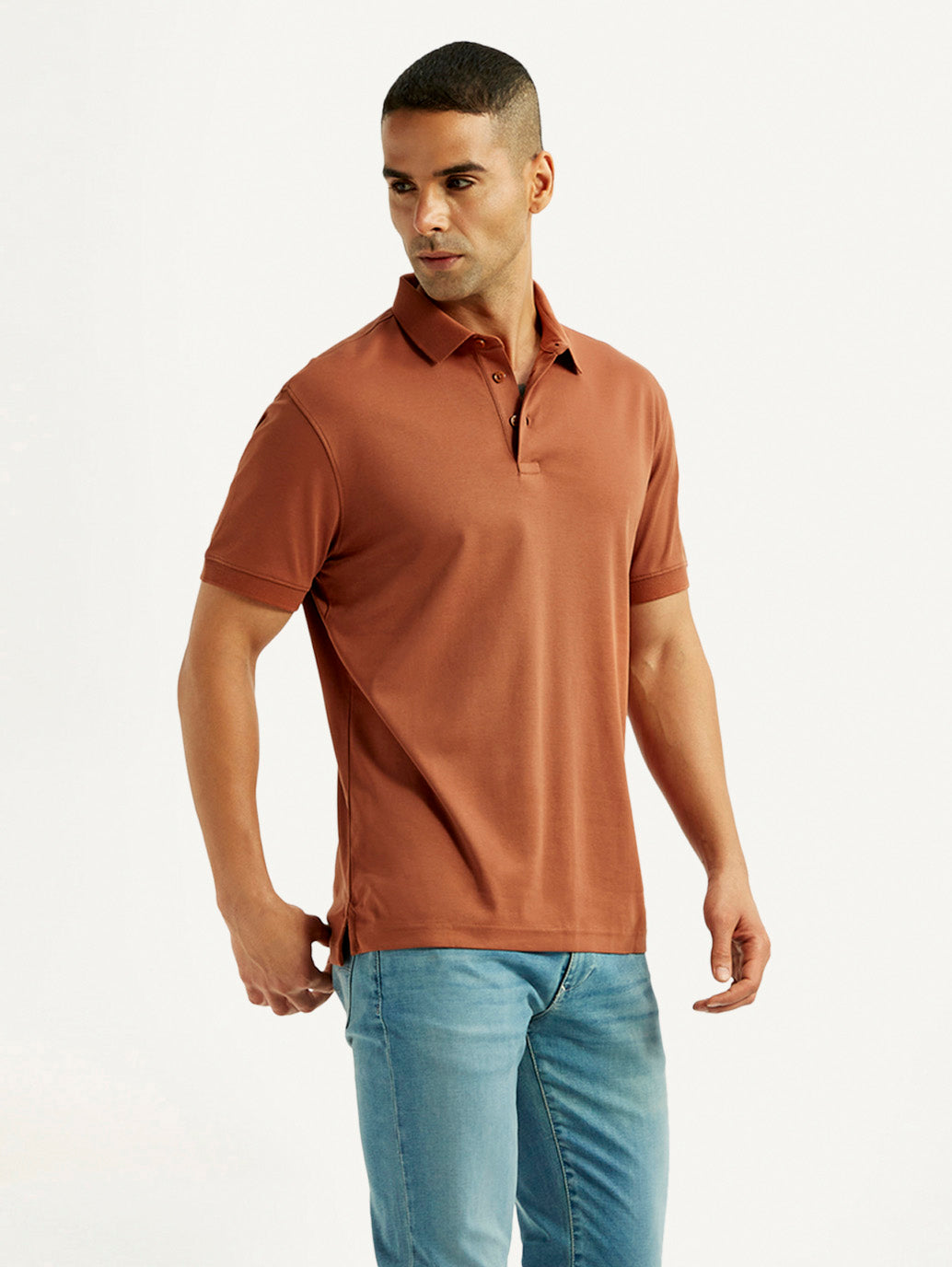 Men's Solid Rust Slim Fit Polo T-shirt