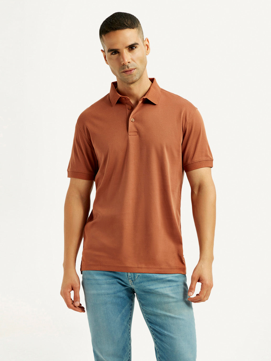 Men's Solid Rust Slim Fit Polo T-shirt