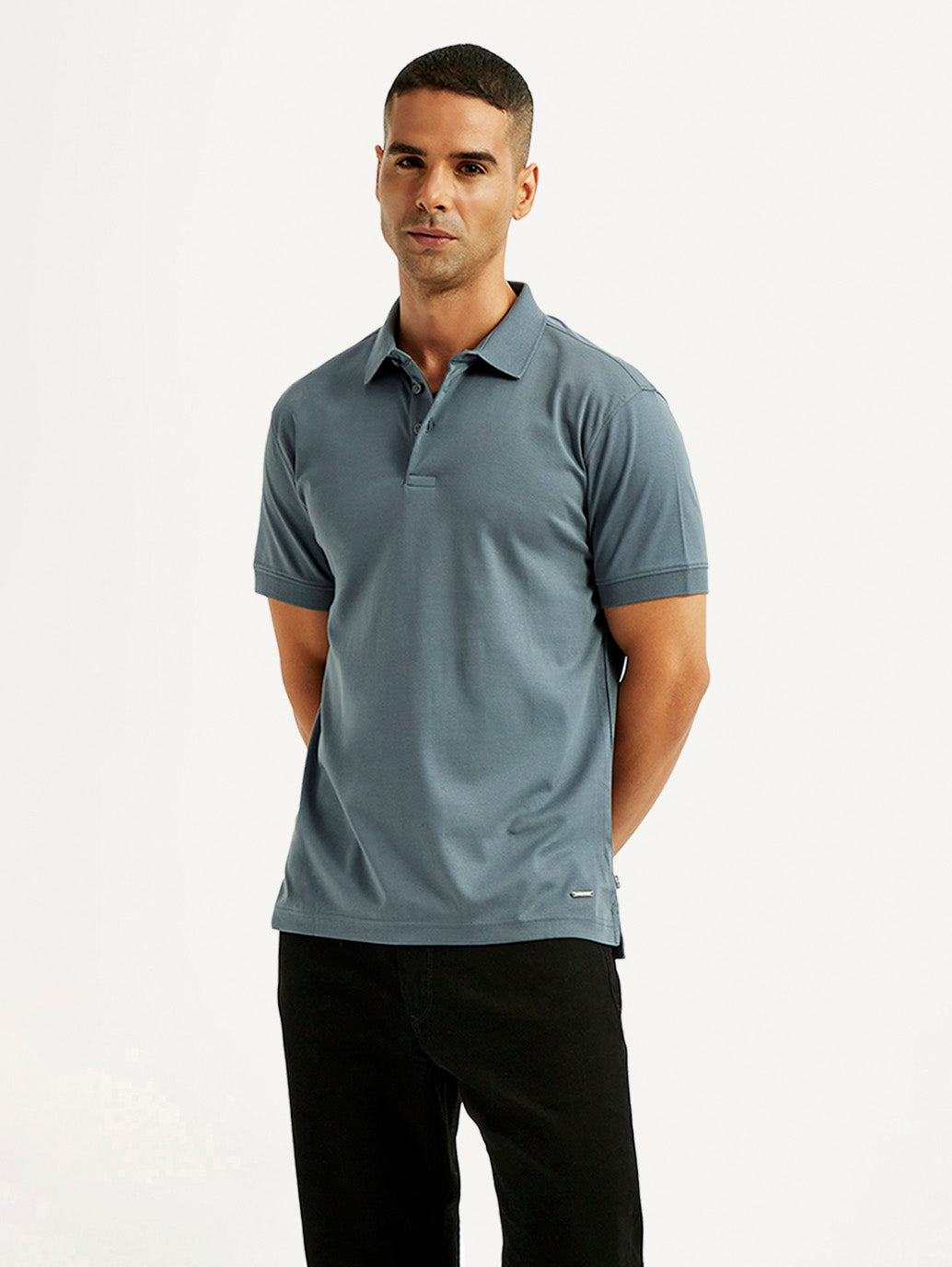 Men's Solid Blue Slim Fit Polo T-shirt