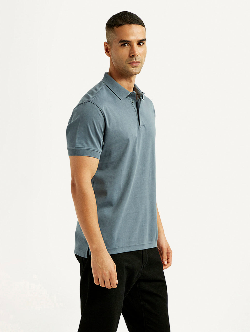 Men's Solid Blue Slim Fit Polo T-shirt