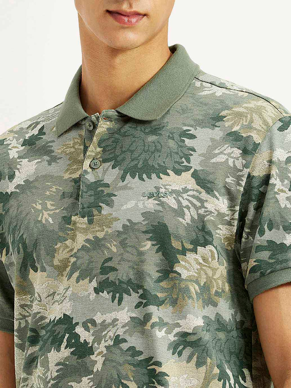 Men's Green Printed Slim Fit Polo T-Shirt