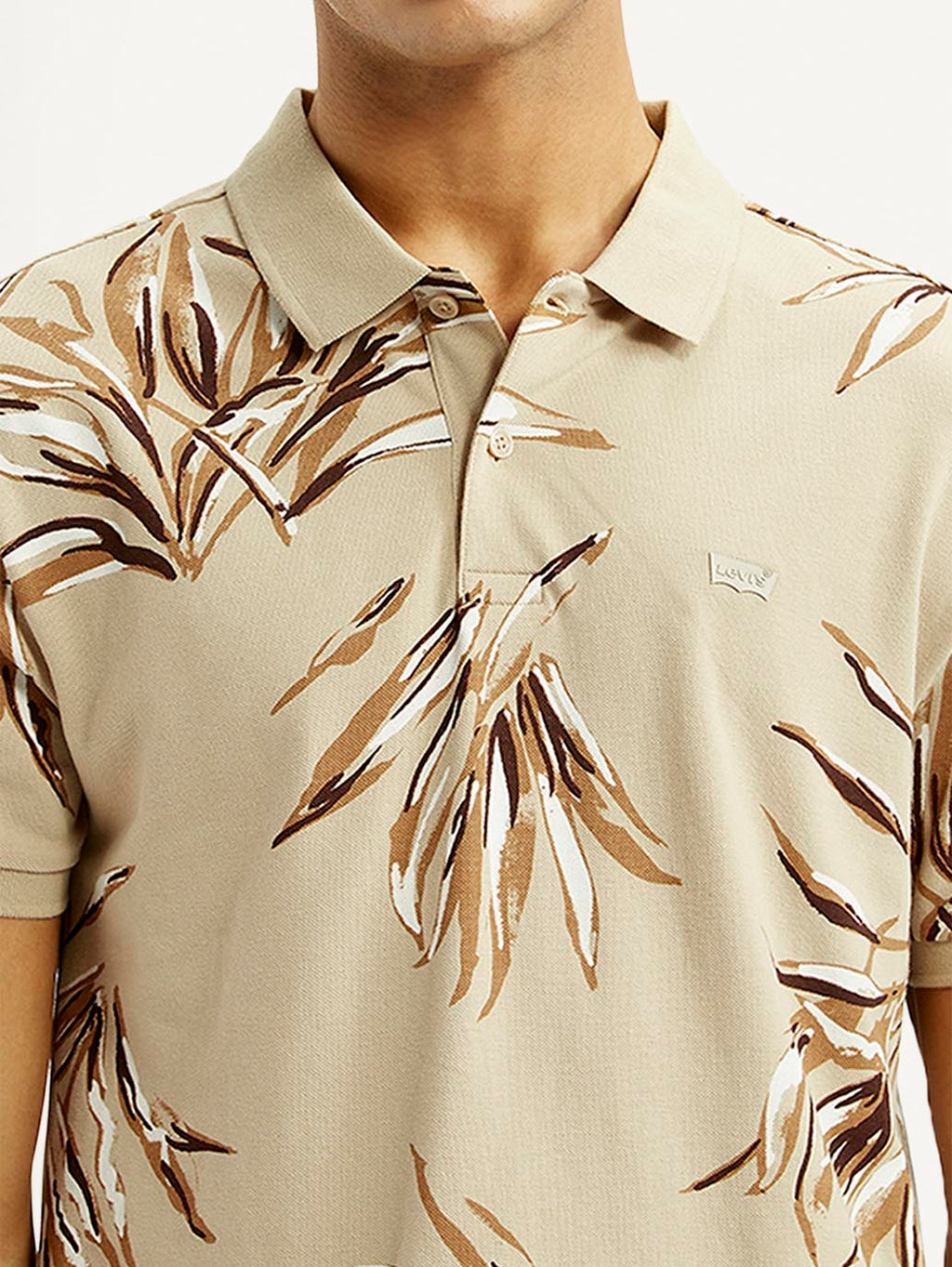 Men's Printed Beige Slim Fit Polo T-shirt