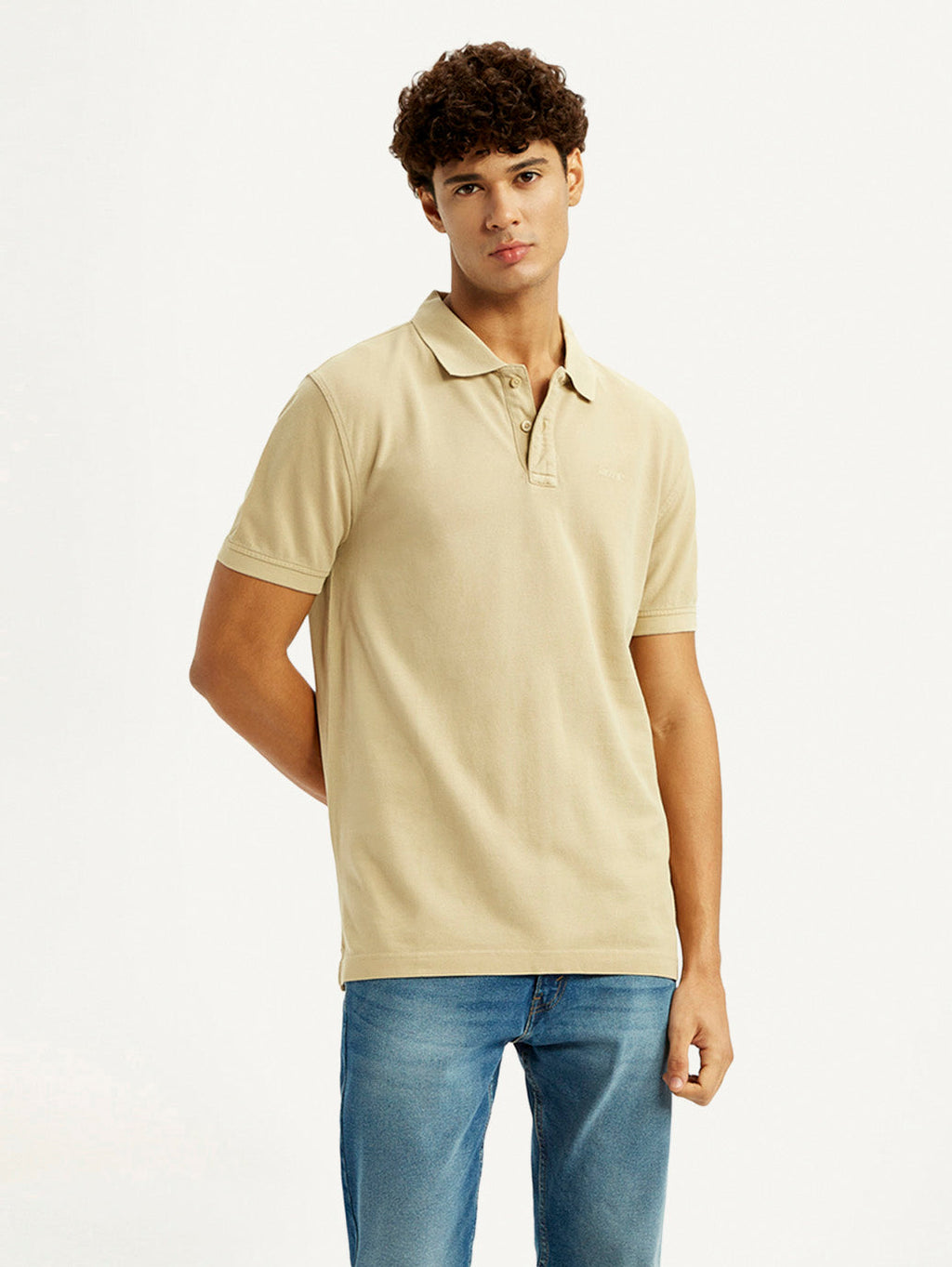 Men's Solid Beige Slim Fit Polo T-shirt