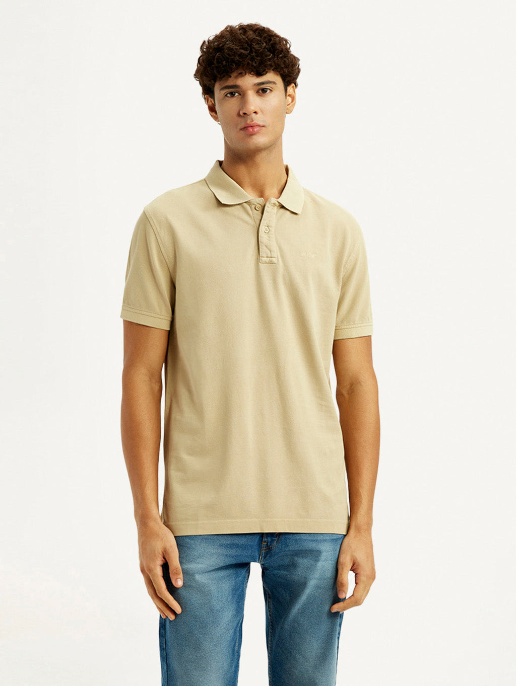 Men's Solid Beige Slim Fit Polo T-shirt