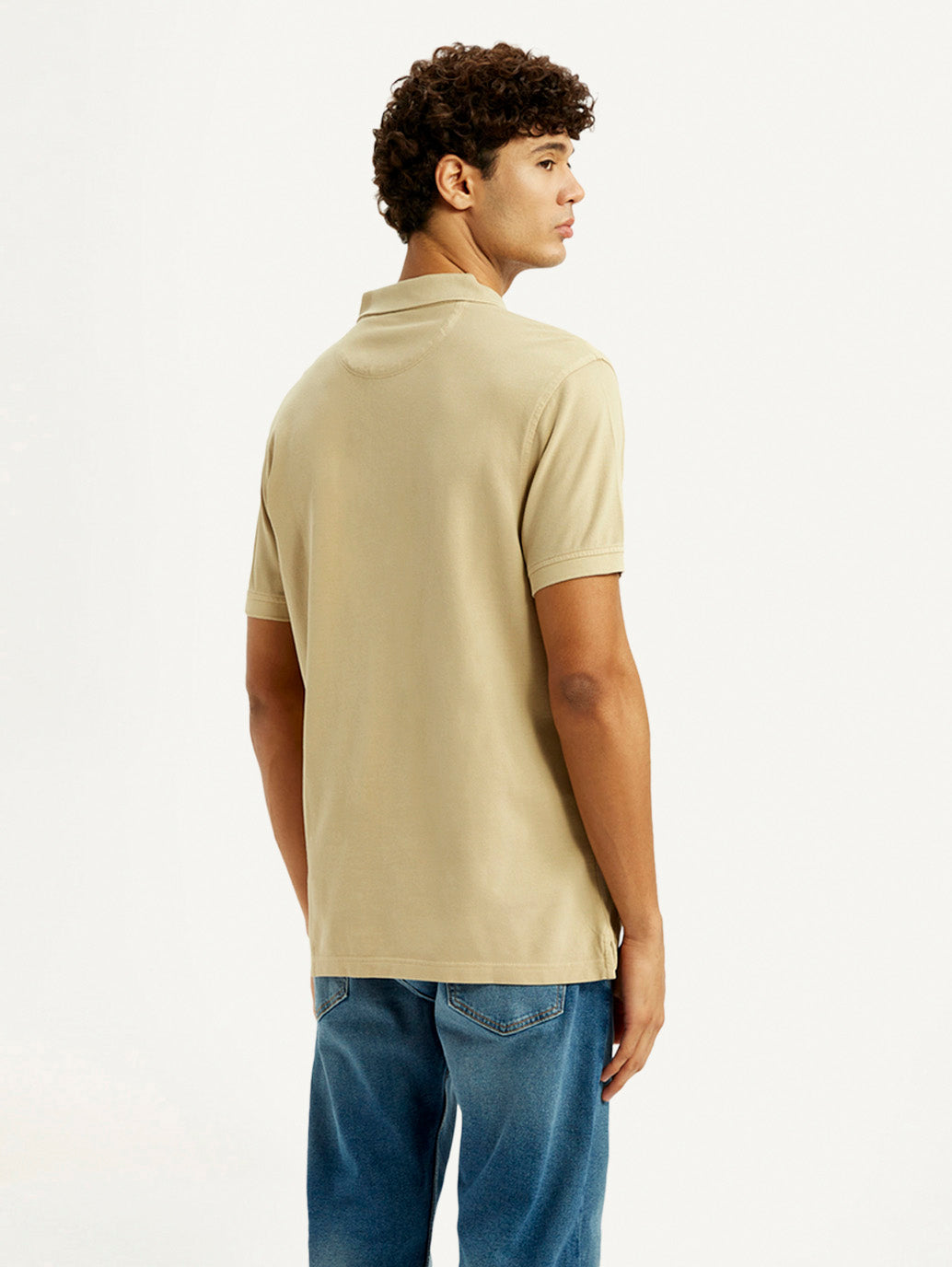 Men's Solid Beige Slim Fit Polo T-shirt