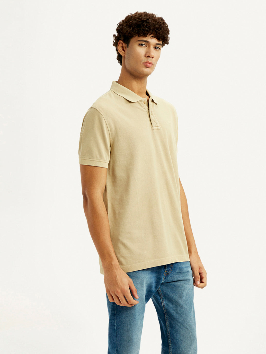 Men's Solid Beige Slim Fit Polo T-shirt