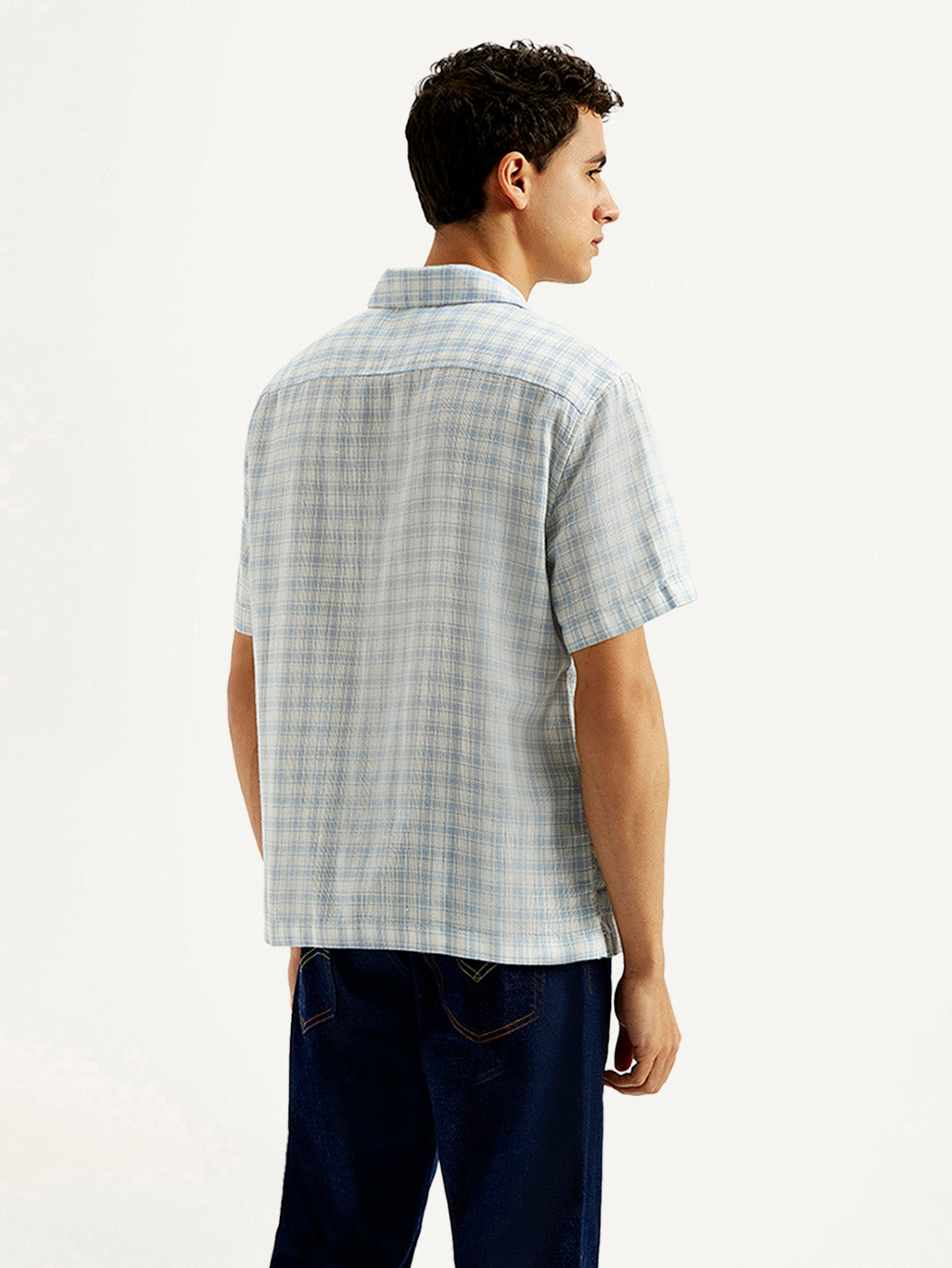 Men's Checkered Slim Fit Camp Linen Shirt