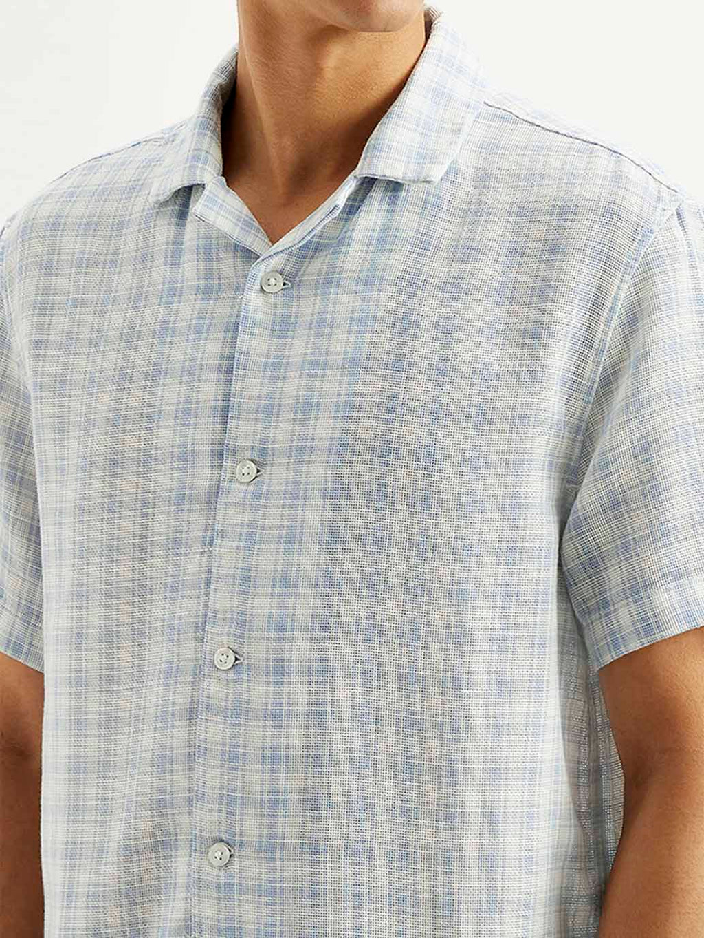 Men's Checkered Slim Fit Camp Linen Shirt