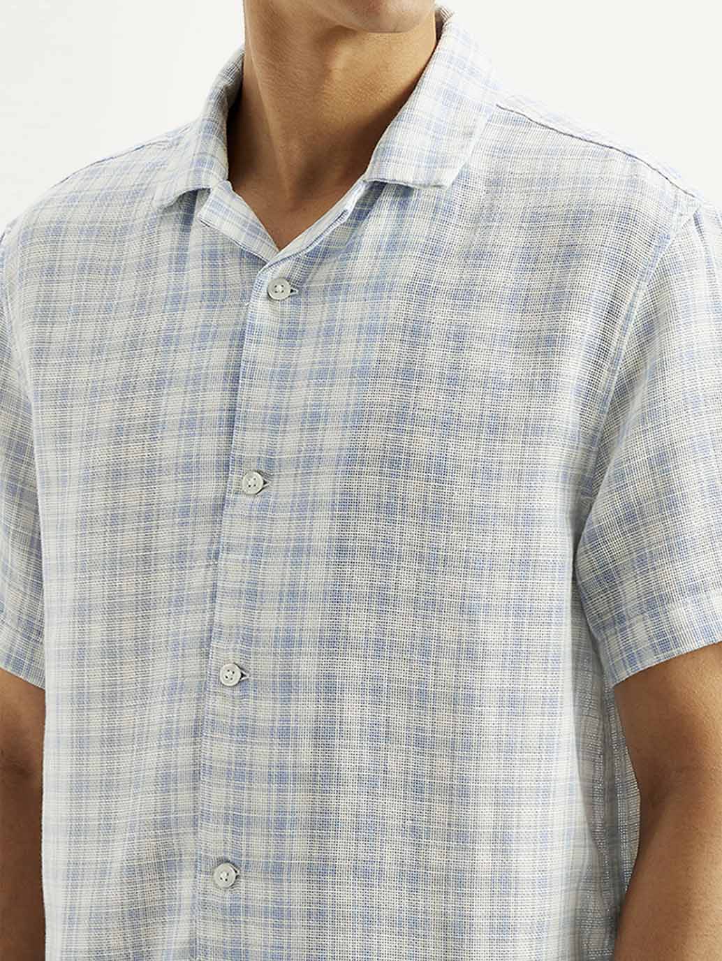 Men's Checkered Slim Fit Camp Linen Shirt