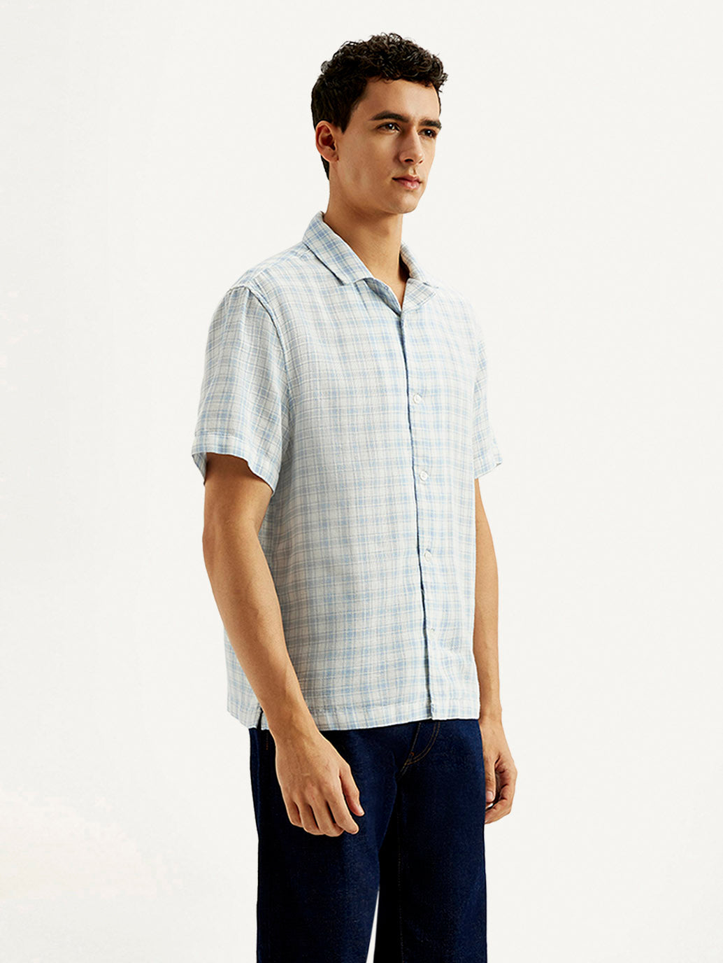 Men's Checkered Slim Fit Camp Linen Shirt