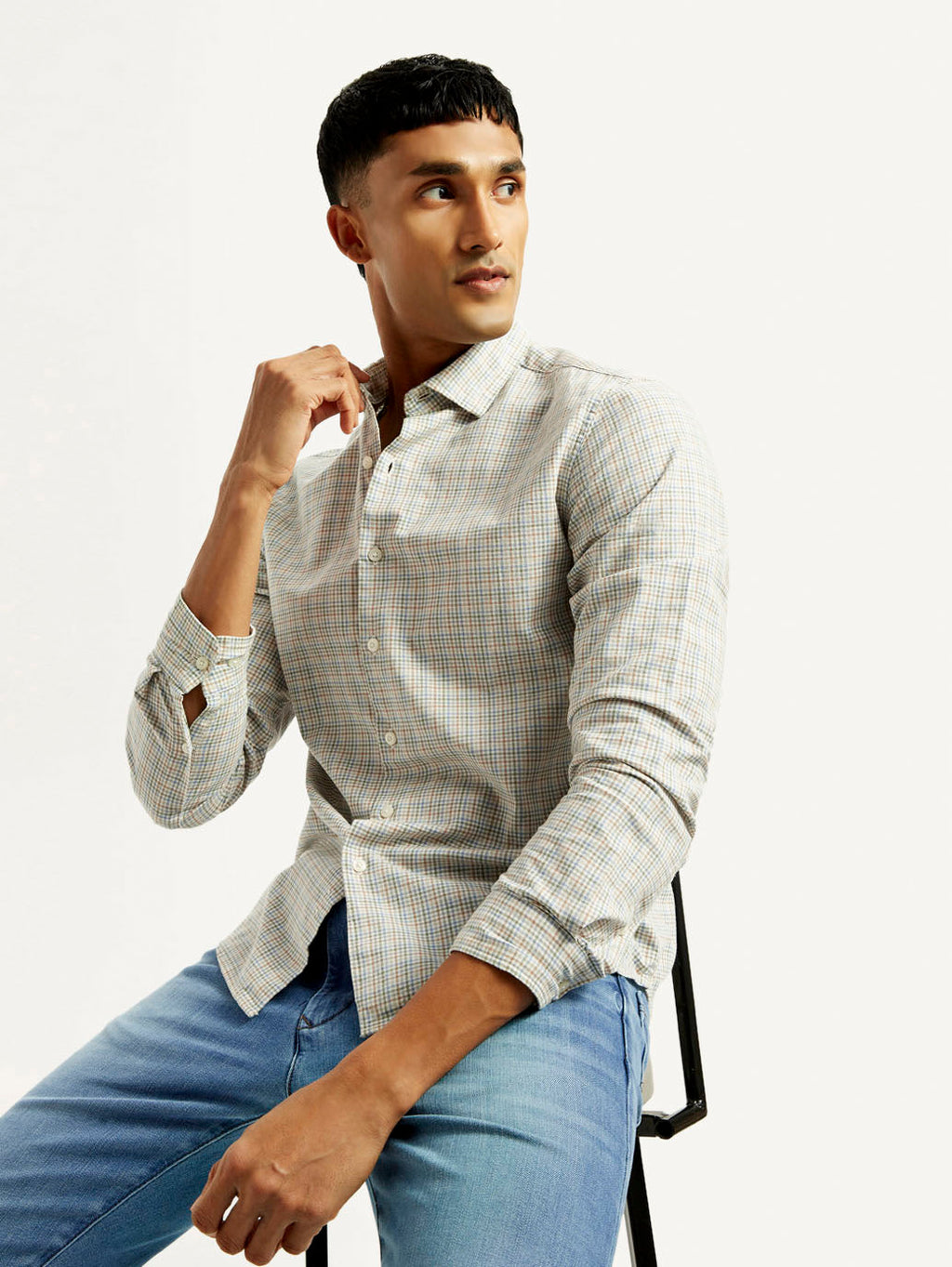 Men's Redloop Checkered Beige Slim Fit Shirt