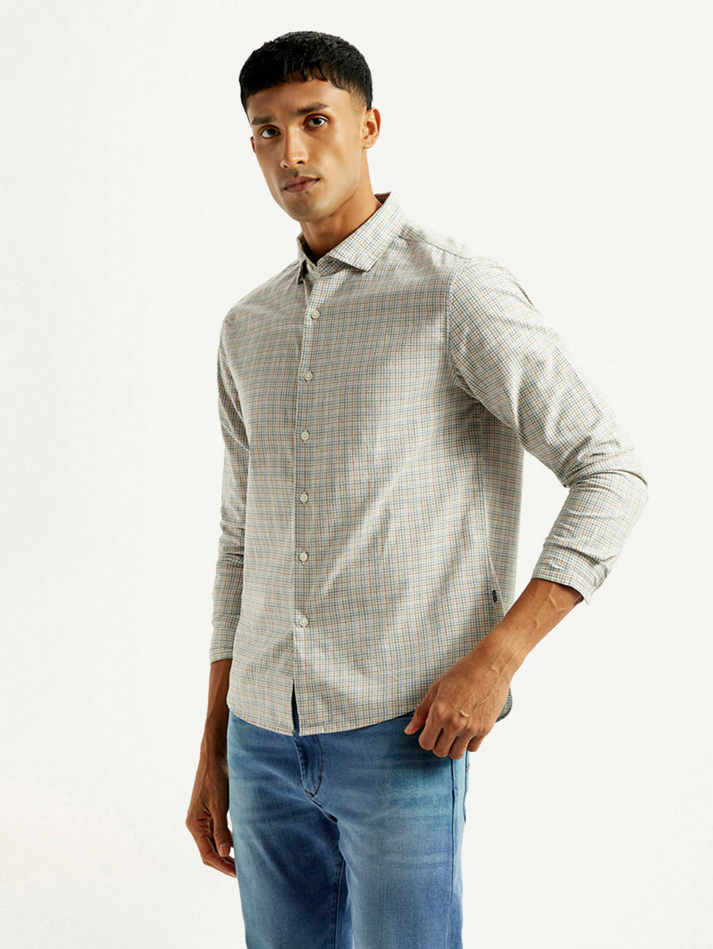 Men's Redloop Checkered Beige Slim Fit Shirt
