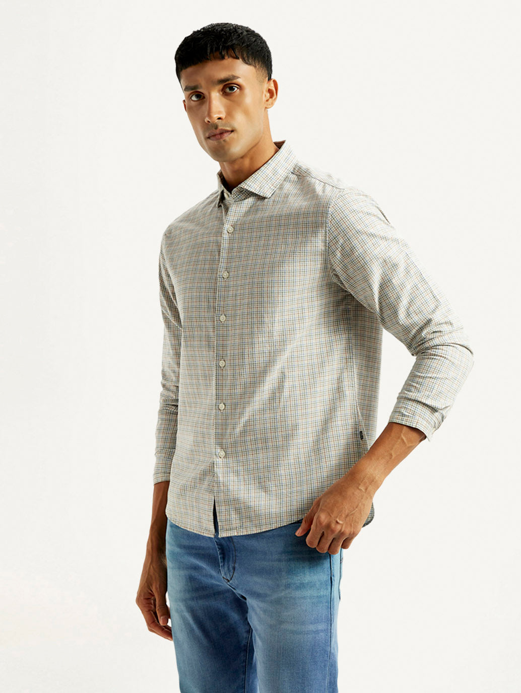 Men's Redloop Checkered Beige Slim Fit Shirt
