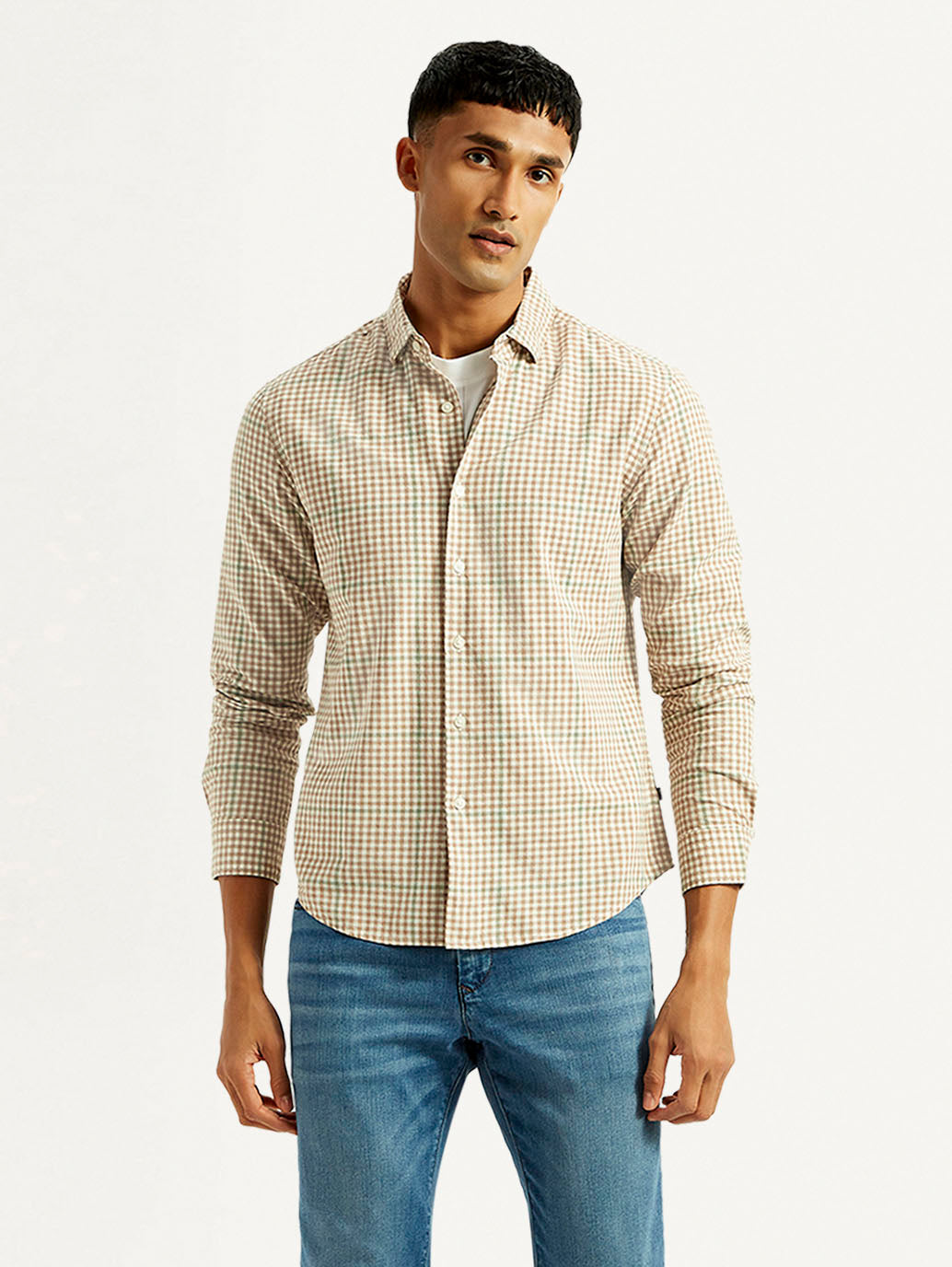 Men's Checkered Peach Slim Fit Shirt