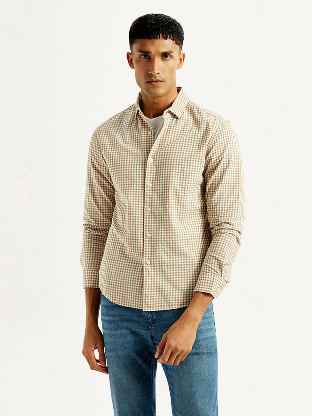 Men's Checkered Peach Slim Fit Shirt
