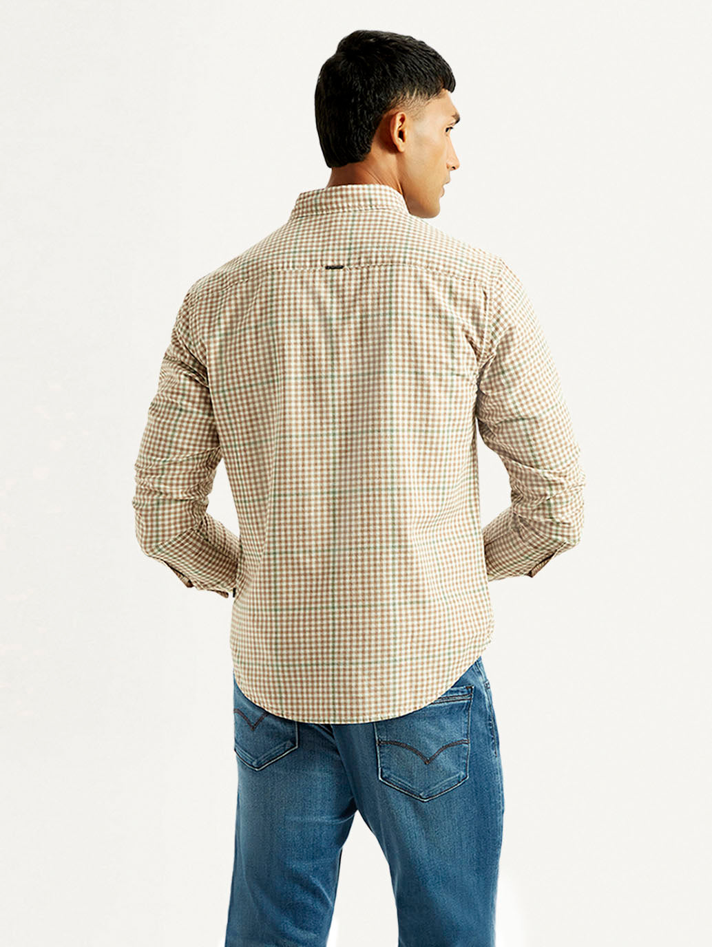 Men's Checkered Peach Slim Fit Shirt