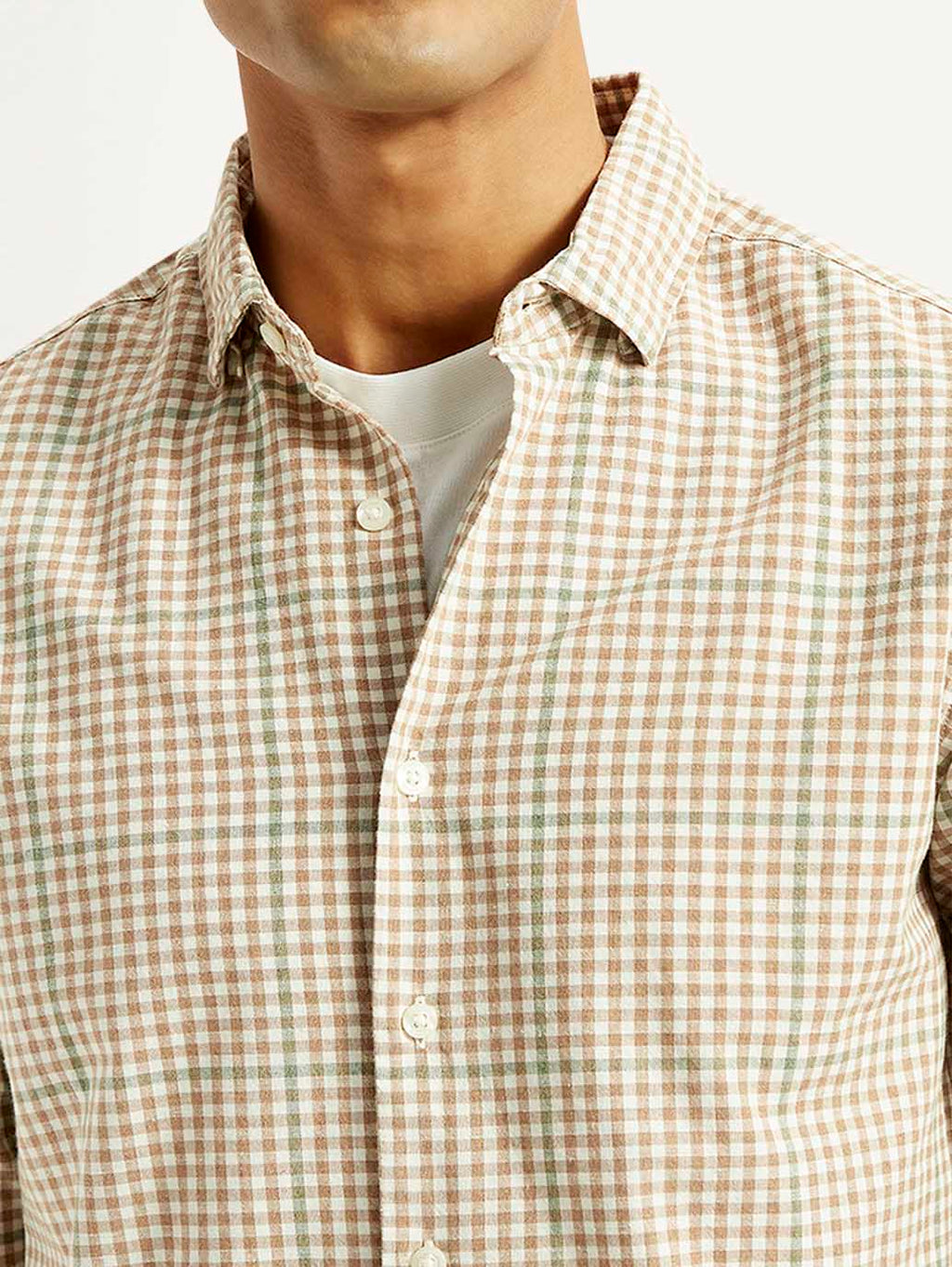Men's Checkered Peach Slim Fit Shirt