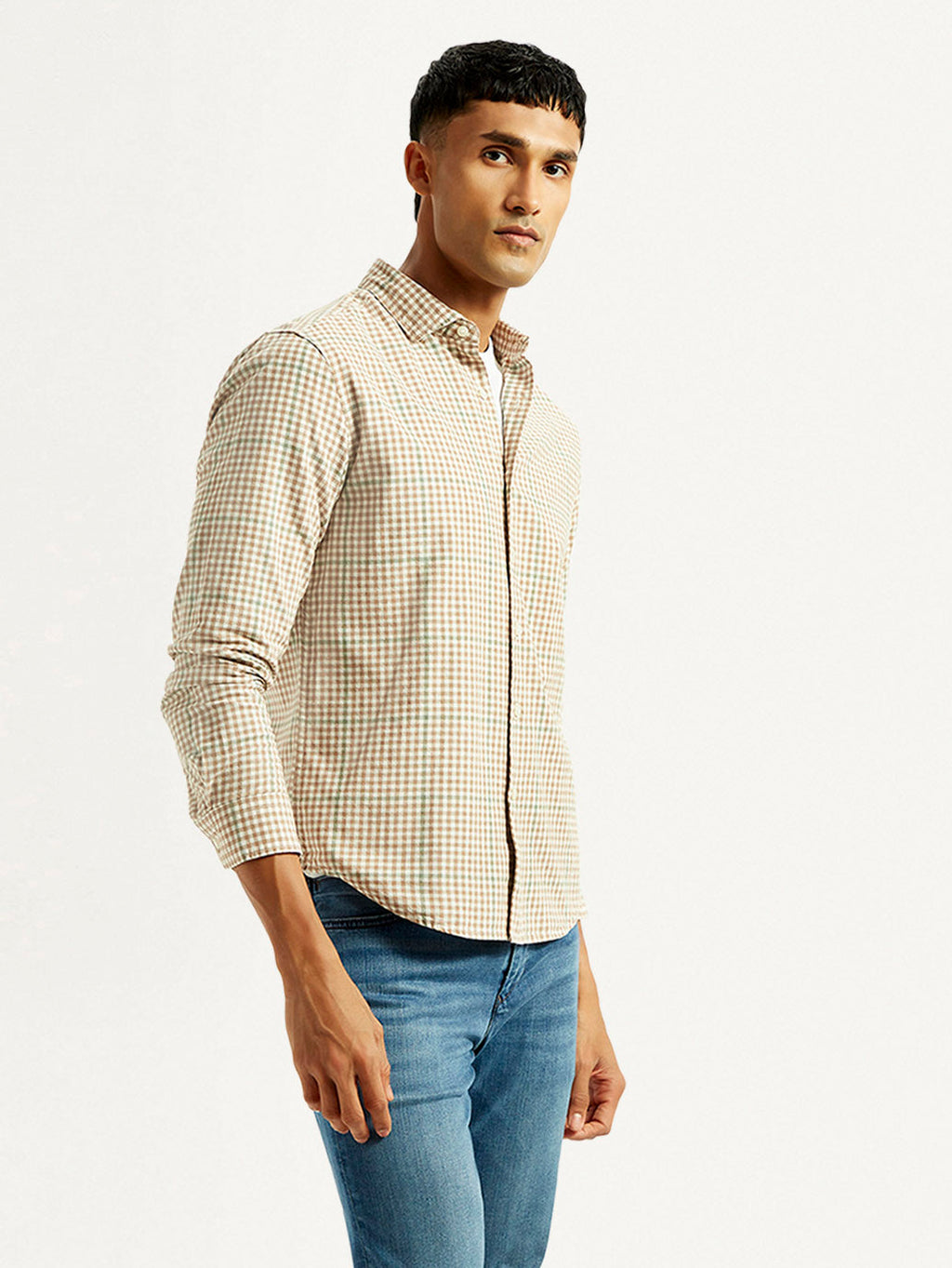 Men's Checkered Peach Slim Fit Shirt