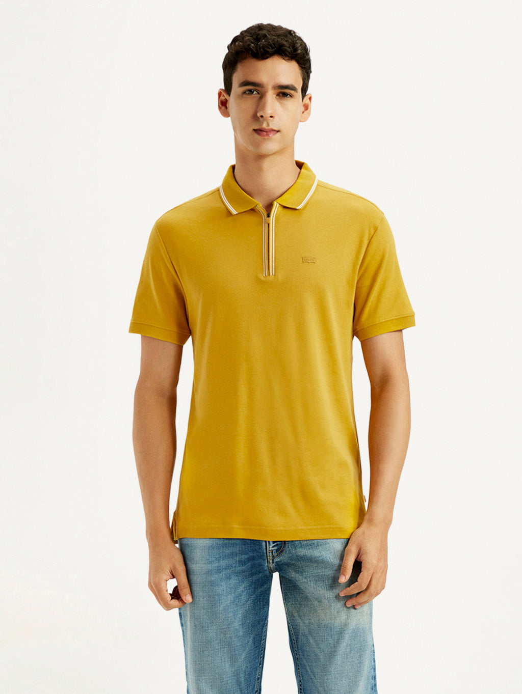 Men's Solid Yellow Slim Fit Polo T-shirt