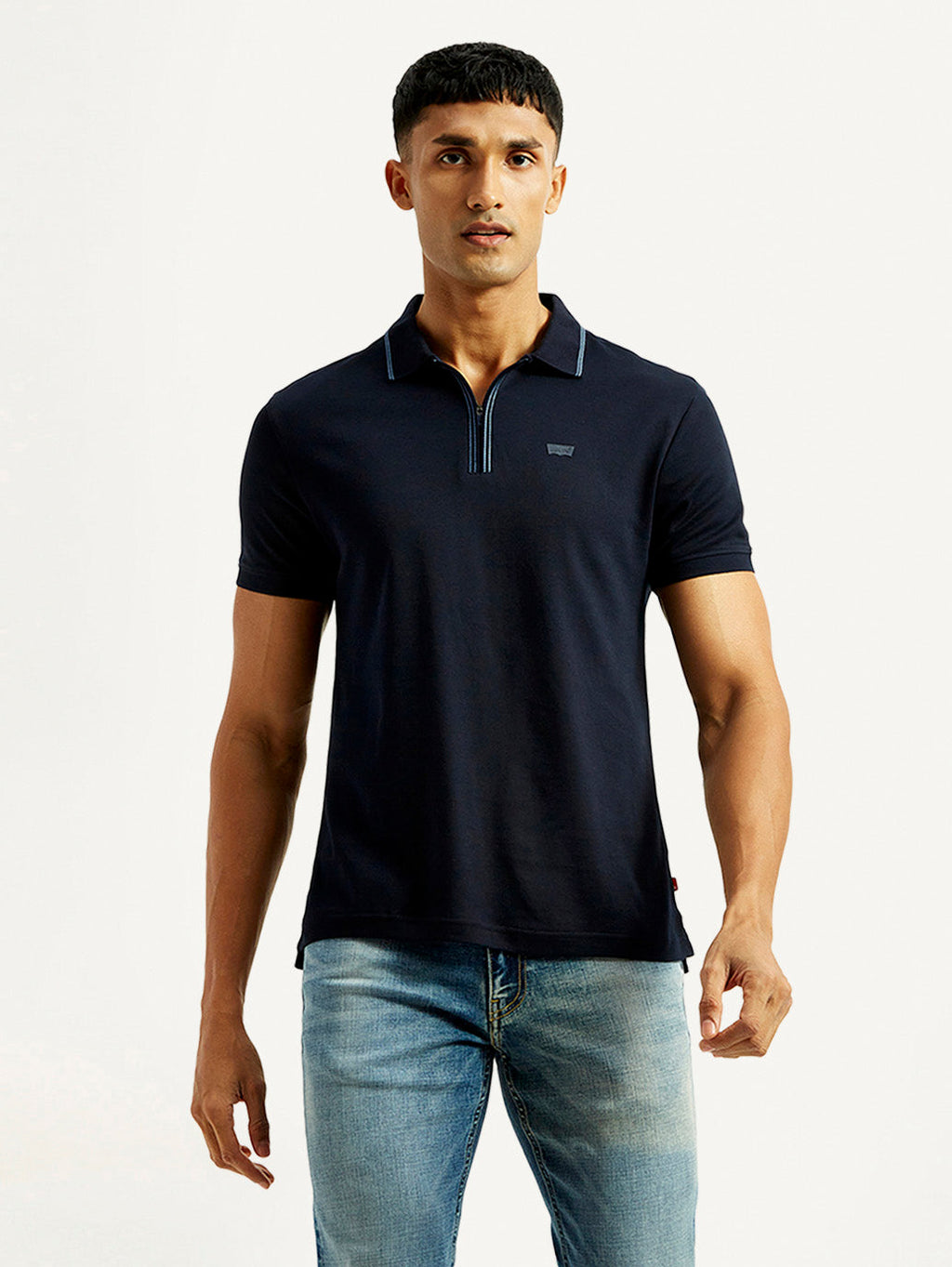 Men's Solid Navy Slim Fit Polo T-shirt