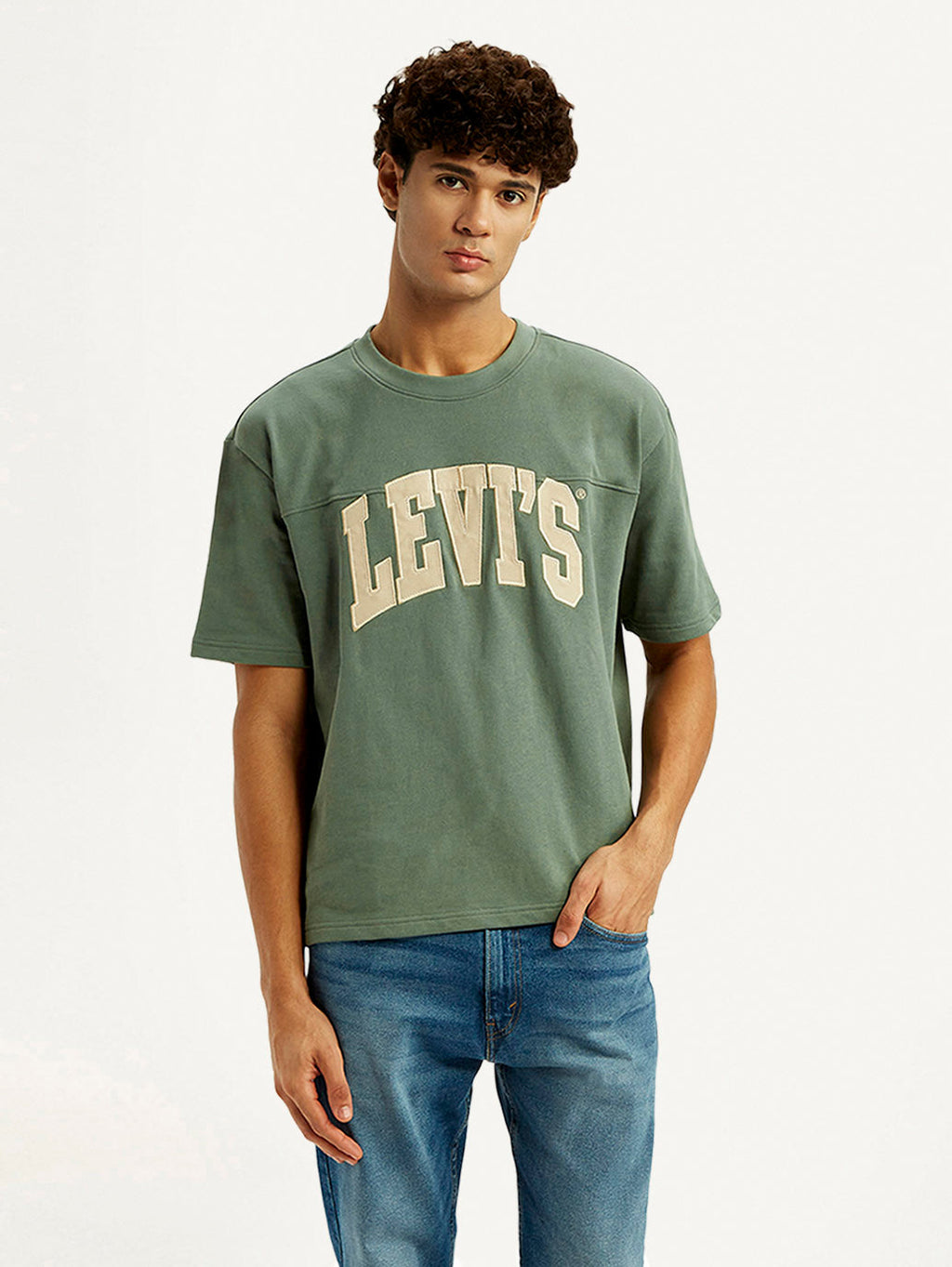Men's Brand Logo Green Loose Fit T-shirt