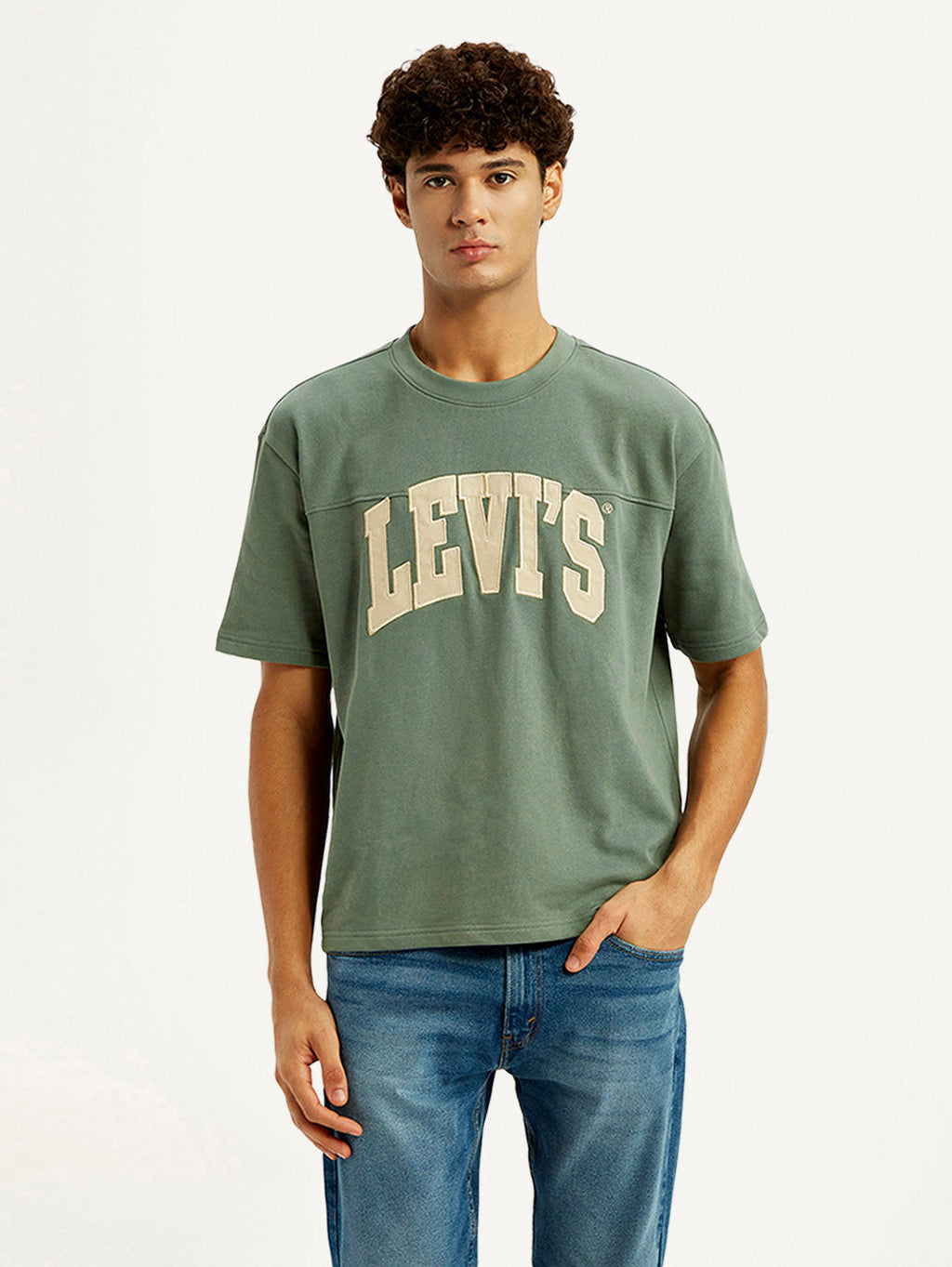 Men's Brand Logo Green Loose Fit T-shirt