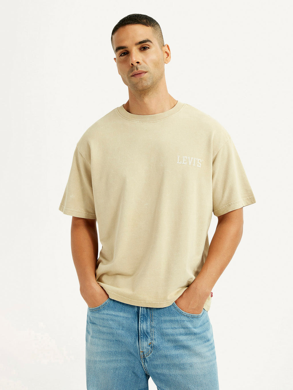 Men's Brand Logo Beige Loose Fit T-shirt