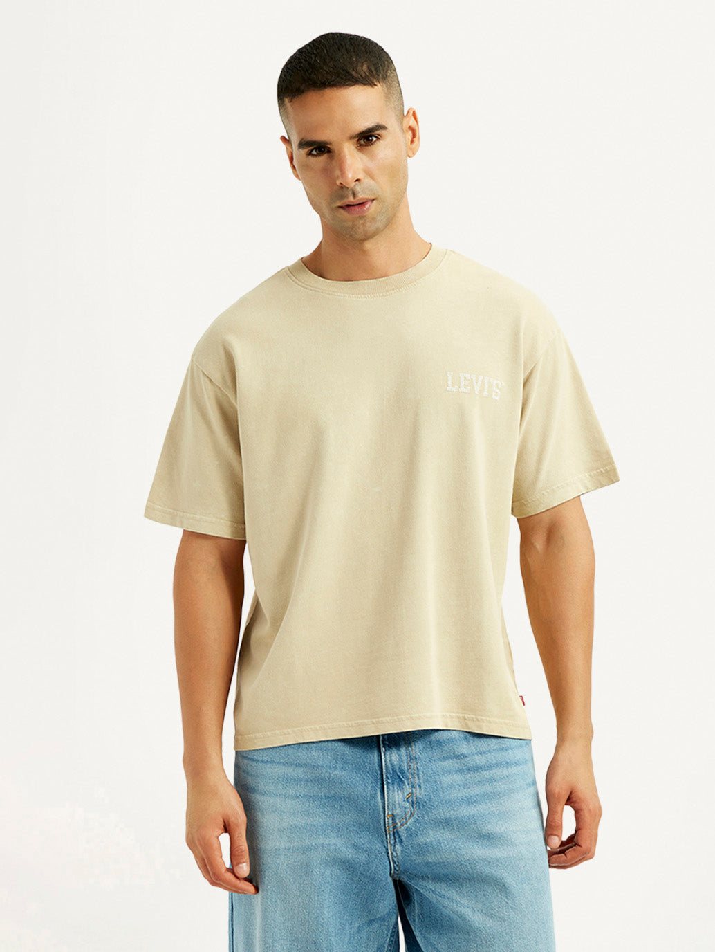 Men's Brand Logo Beige Loose Fit T-shirt