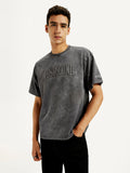 Men's Typographic Print Charcoal Grey Boxy T-shirt