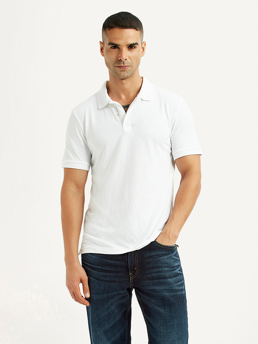 Men's Solid White Polo T-Shirt