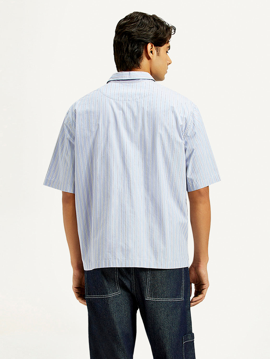Men's Striped Light Blue Spread Collar Shirt
