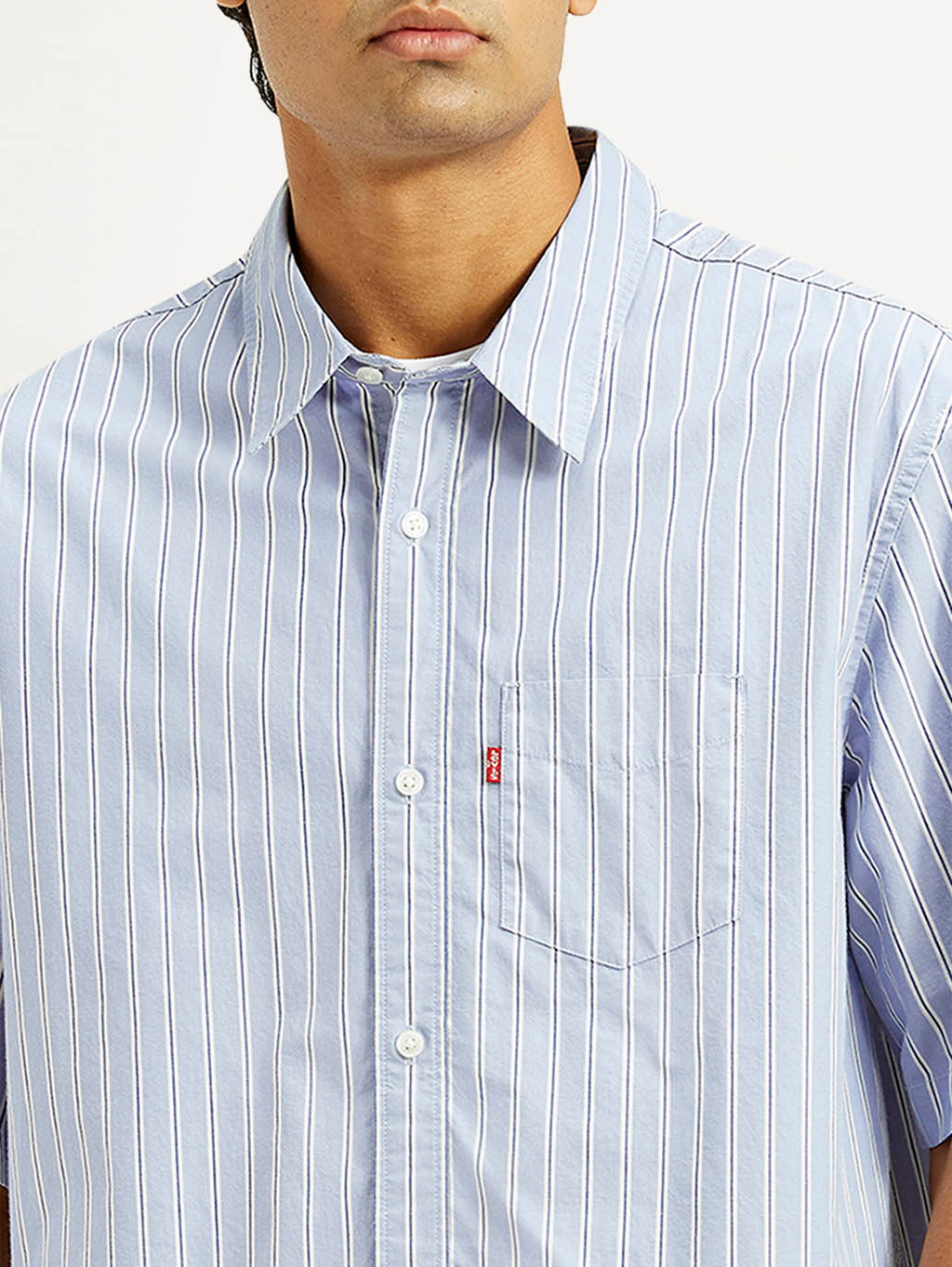 Men's Striped Light Blue Spread Collar Shirt