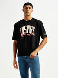 Men's Typographic Print Black Loose Fit T-shirt