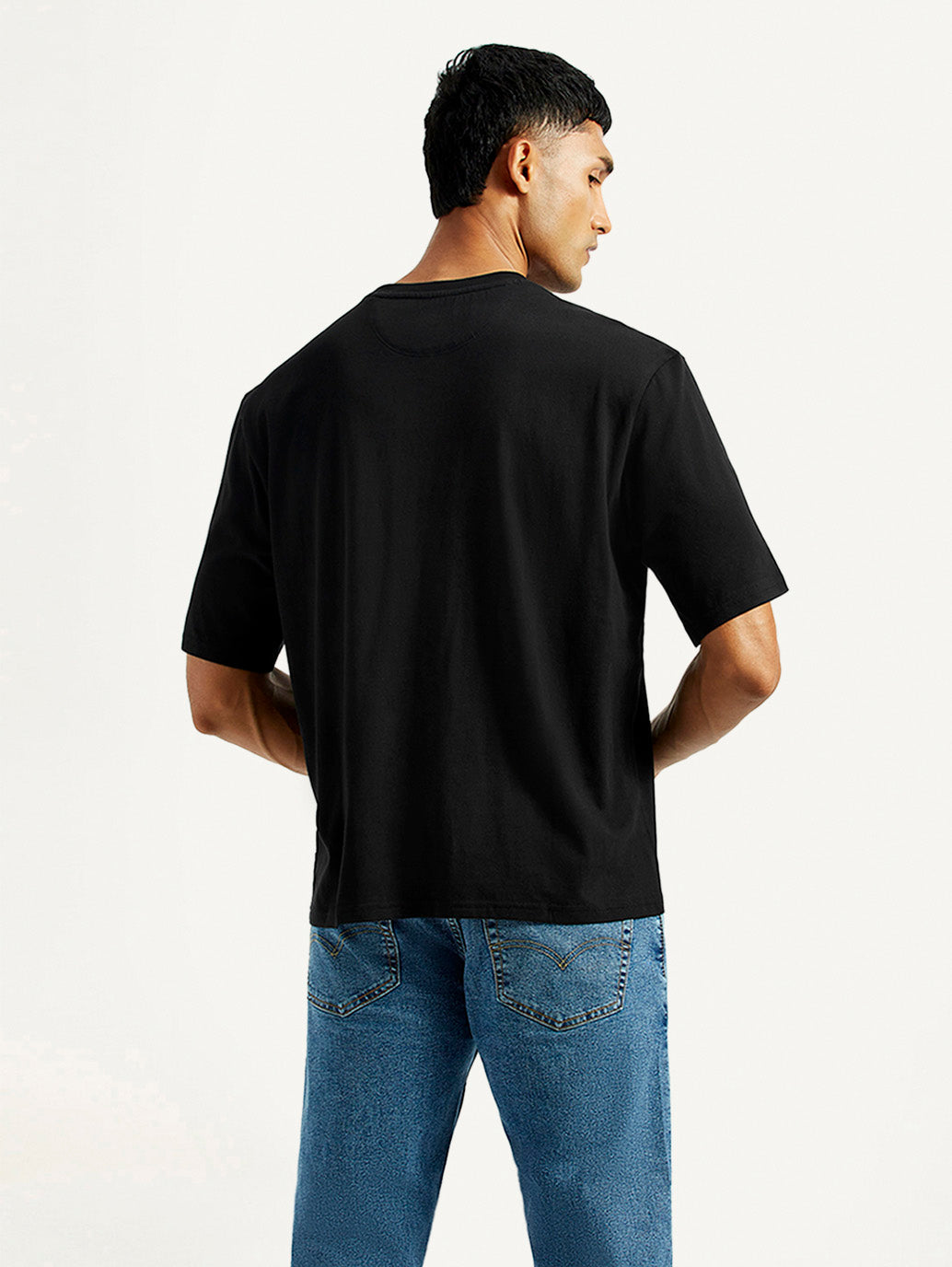 Men's Typographic Print Black Loose Fit T-shirt