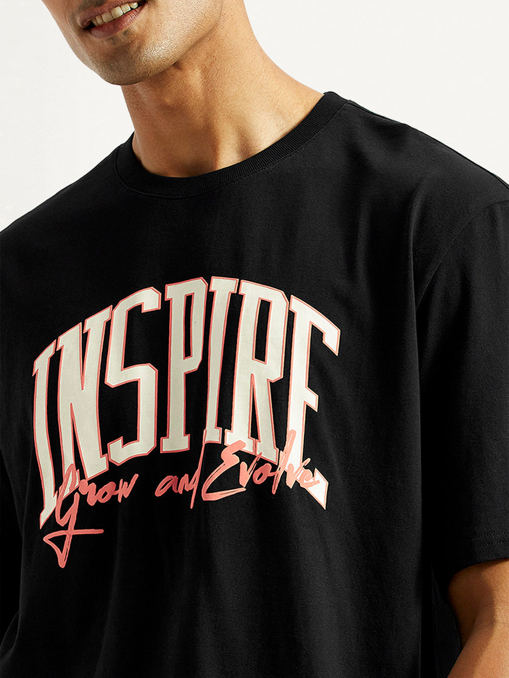 Men's Typographic Print Black Loose Fit T-shirt