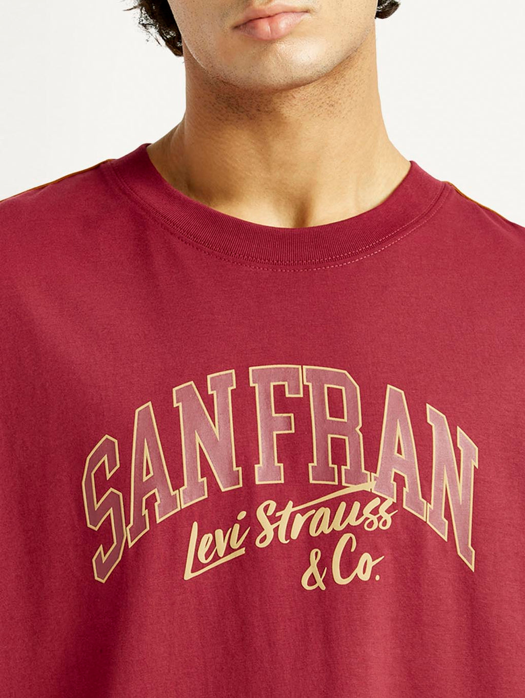 Men's Typographic Print Maroon Loose Fit T-shirt