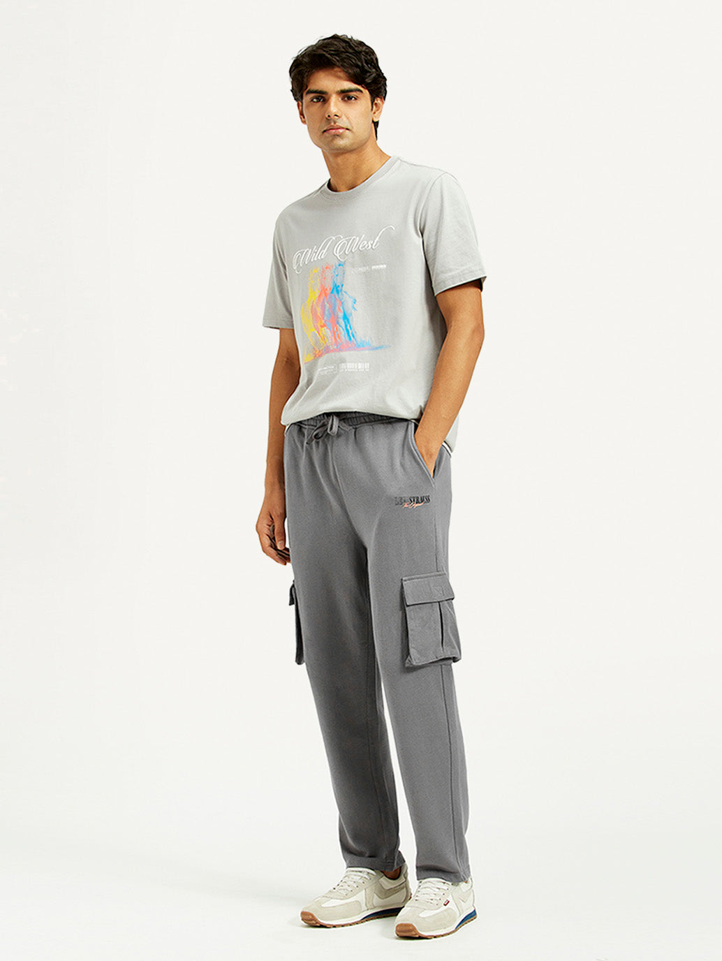 Men's Grey Relaxed Fit Cargo Trousers