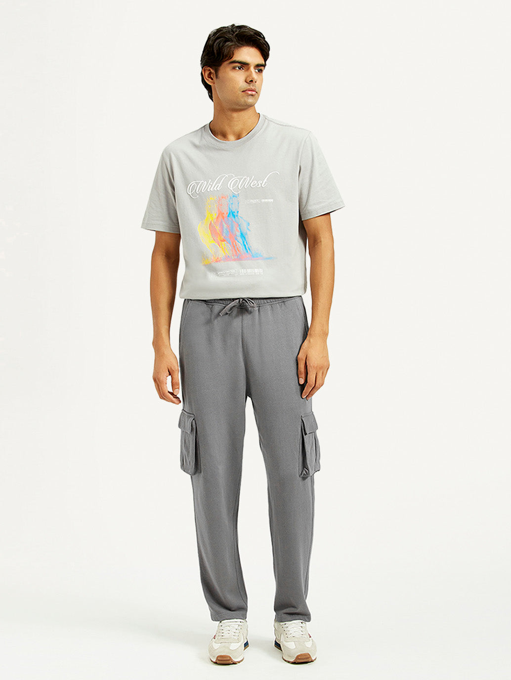 Men's Grey Relaxed Fit Cargo Trousers