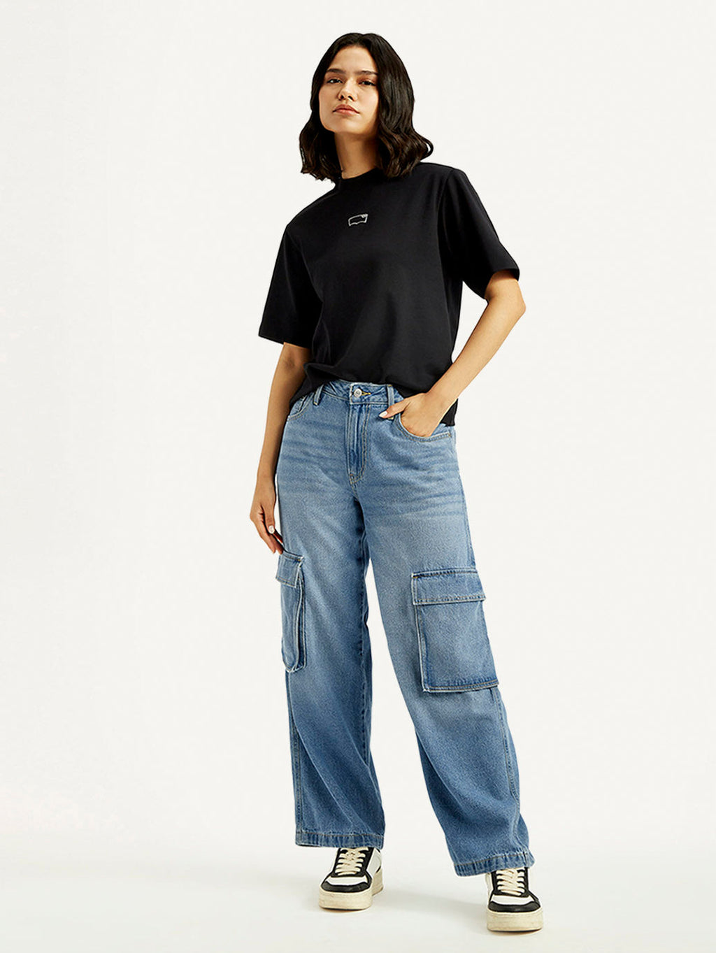 Women's 94 Blue Baggy Fit Mid Rise Jeans